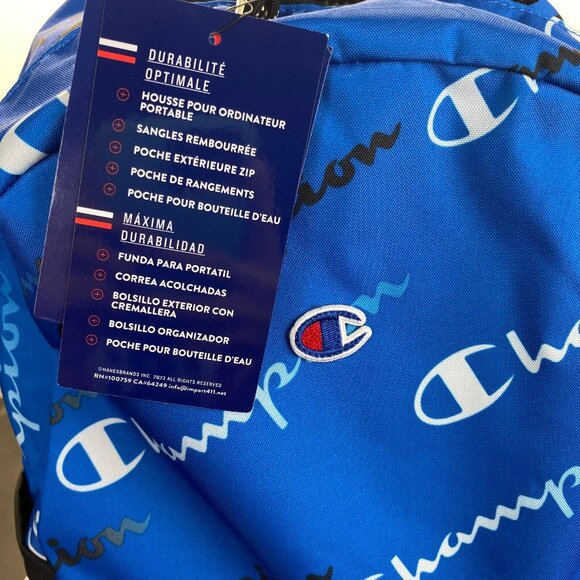 Champion 15”‎ Backpack Blue cript Logos,Laptop Sleeve,Padded Straps,Unisex New - Picture 13 of 16